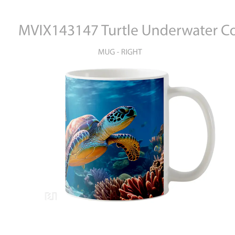 Mug Turtle Underwater Coral Nature Animal Gelas Hewan Lucu - All-side / Desain