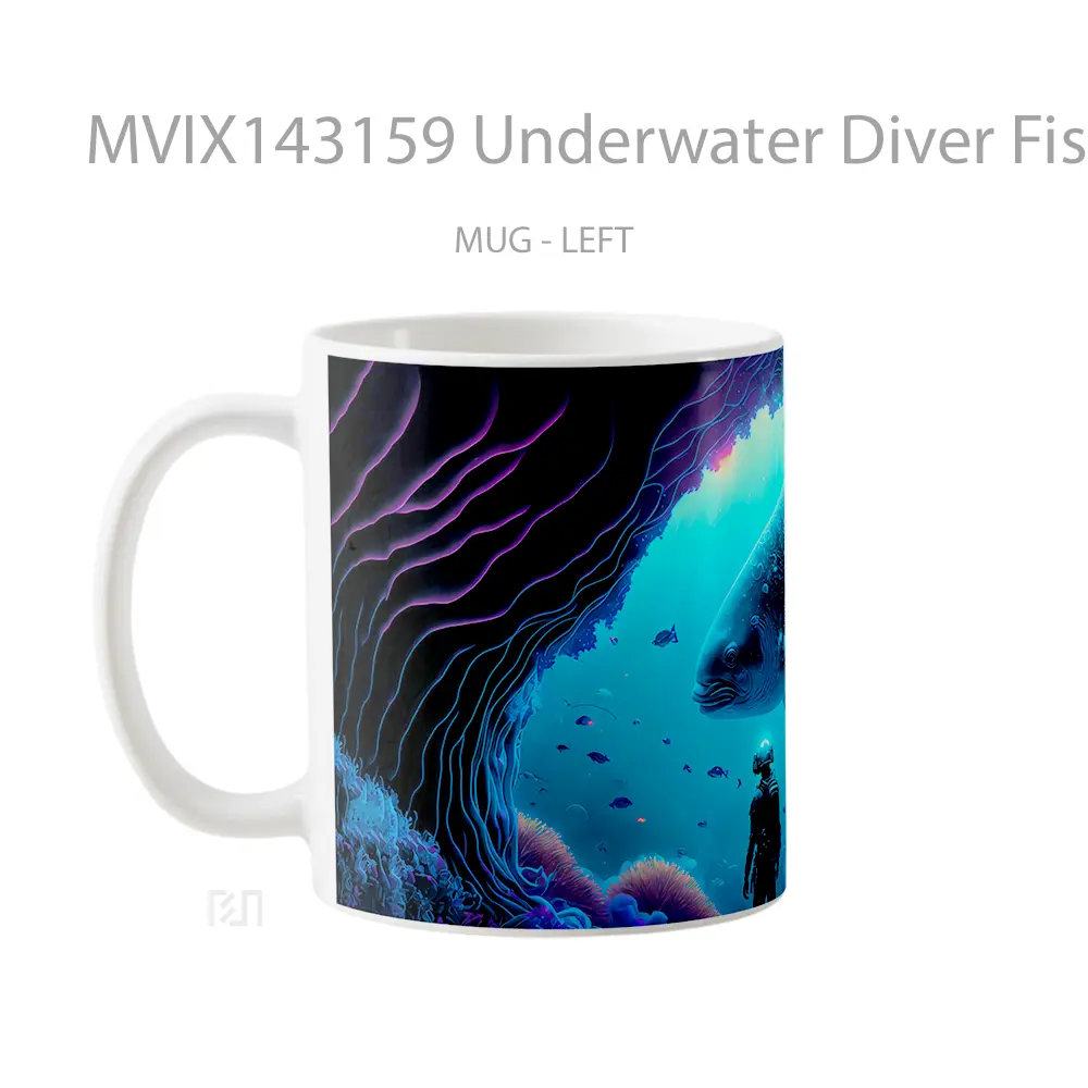 Mug Underwater Diver Fish Digital Art Gelas Keramik Unik - All-side / Desain