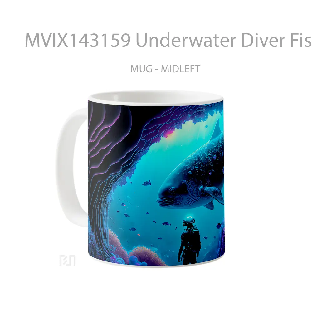 Mug Underwater Diver Fish Digital Art Gelas Keramik Unik - All-side / Desain