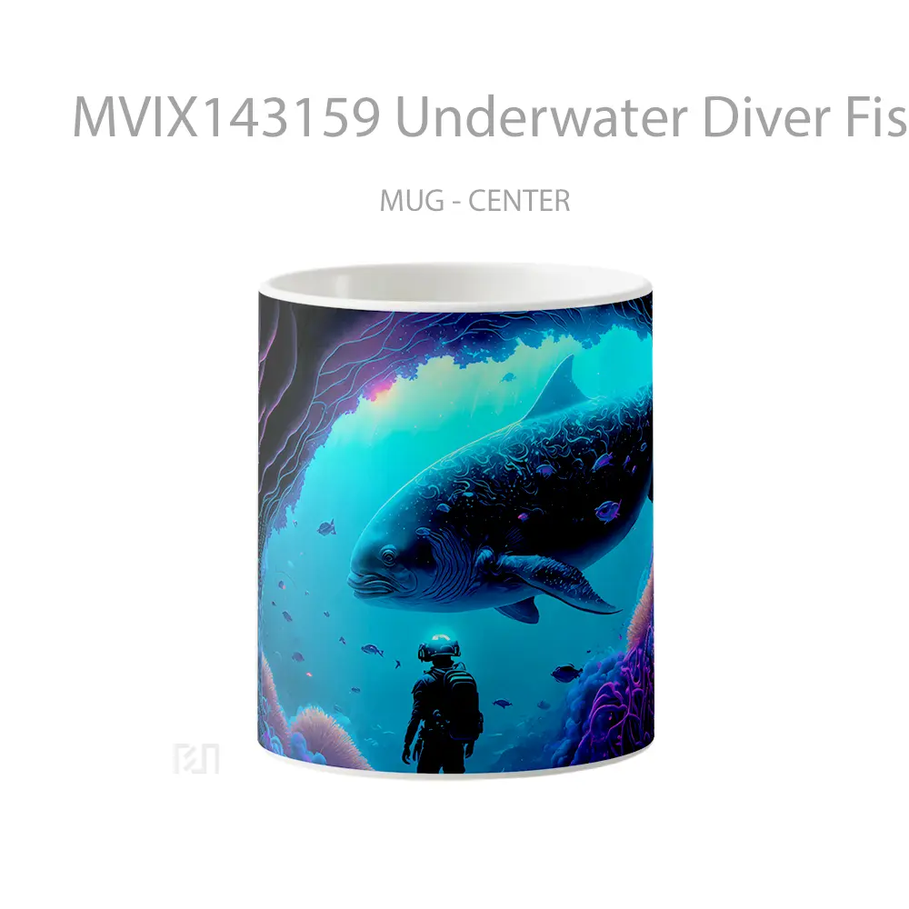 Mug Underwater Diver Fish Digital Art Gelas Keramik Unik