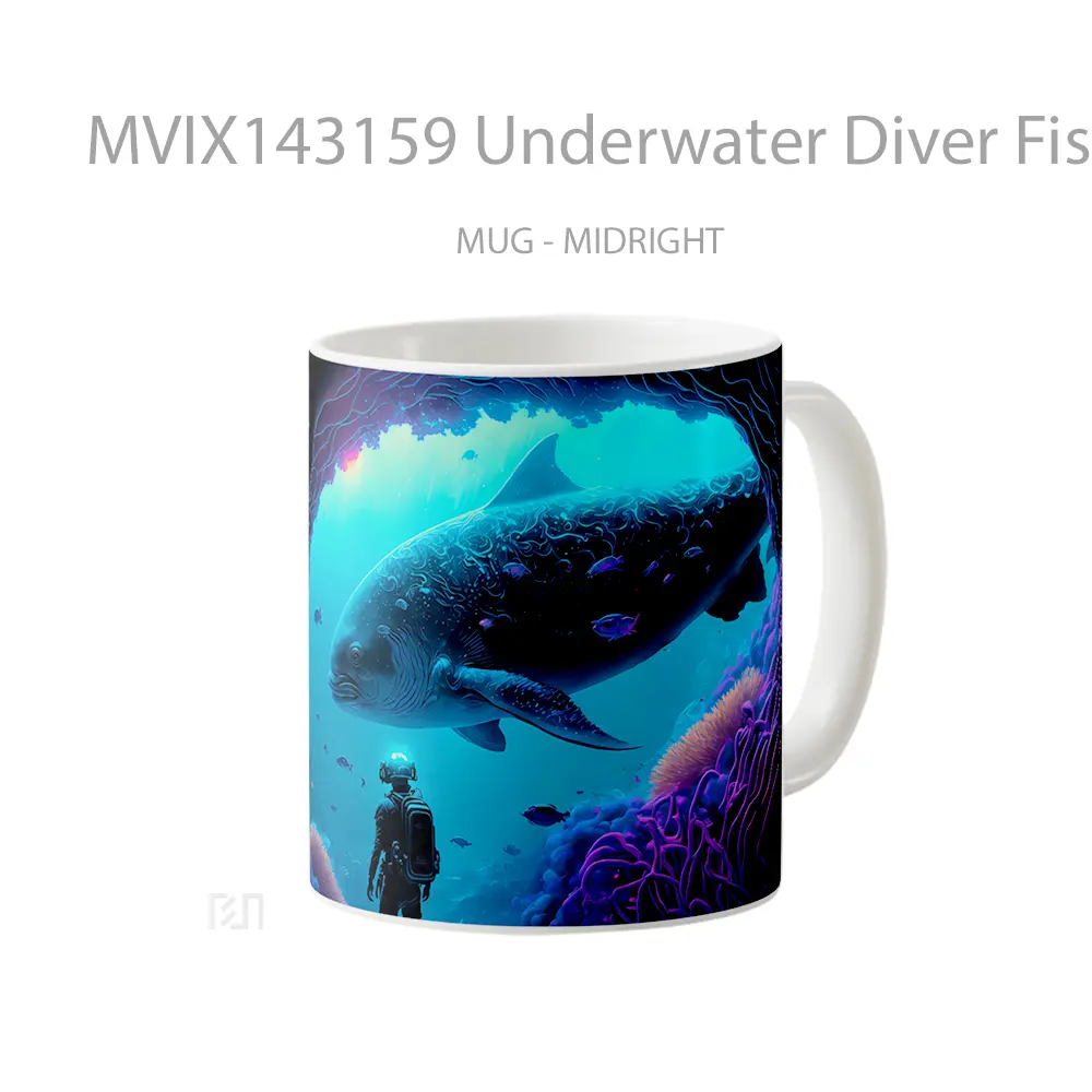 Mug Underwater Diver Fish Digital Art Gelas Keramik Unik - All-side / Desain