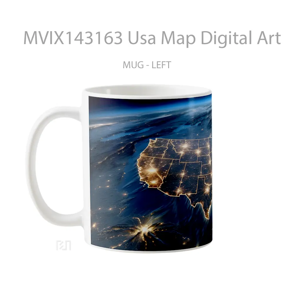 Mug Usa Map Digital Art Gelas Keramik Unik - All-side / Desain