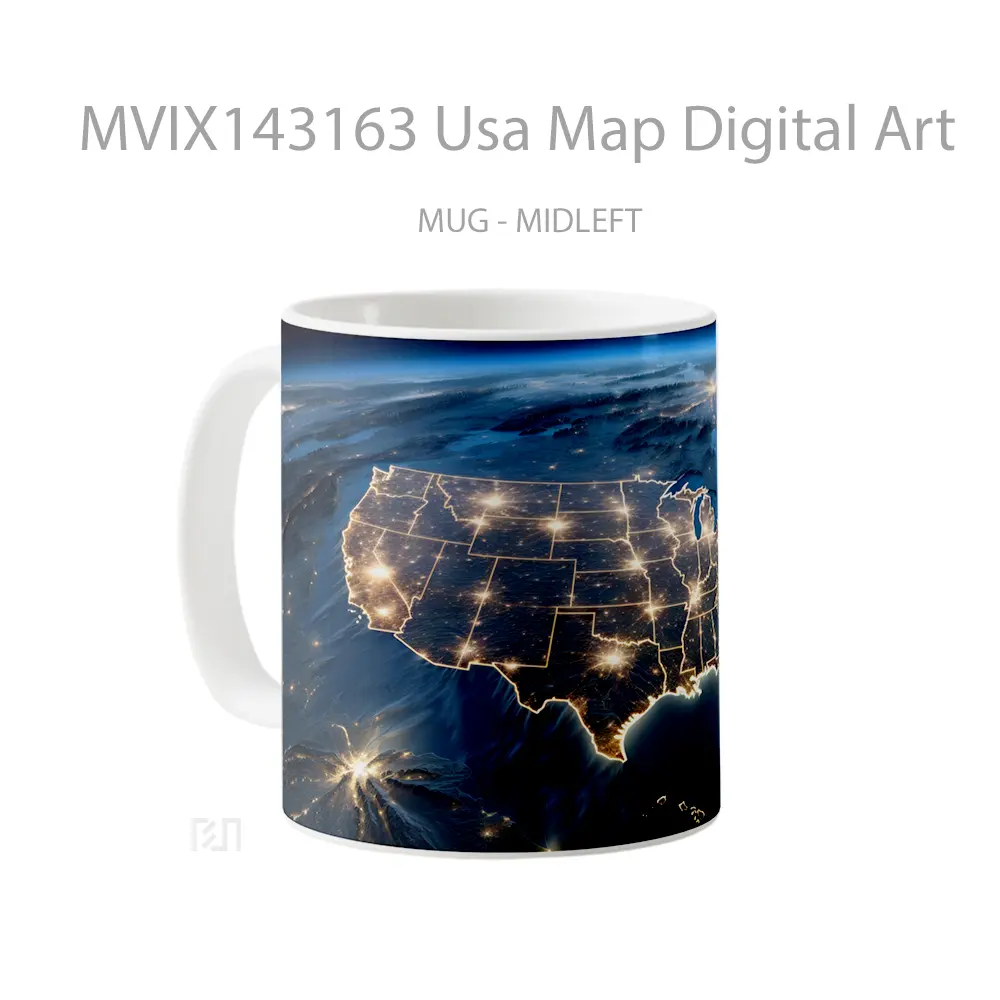 Mug Usa Map Digital Art Gelas Keramik Unik - All-side / Desain