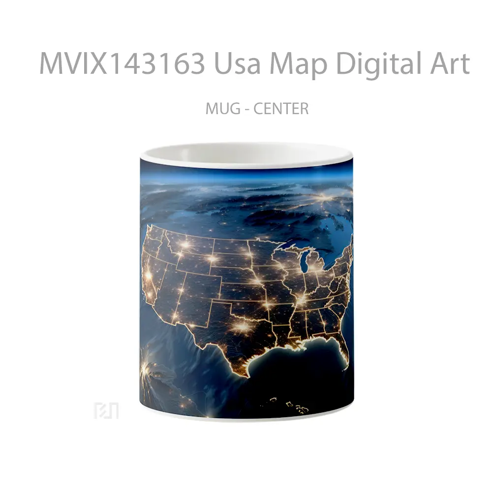 Mug Usa Map Digital Art Gelas Keramik Unik