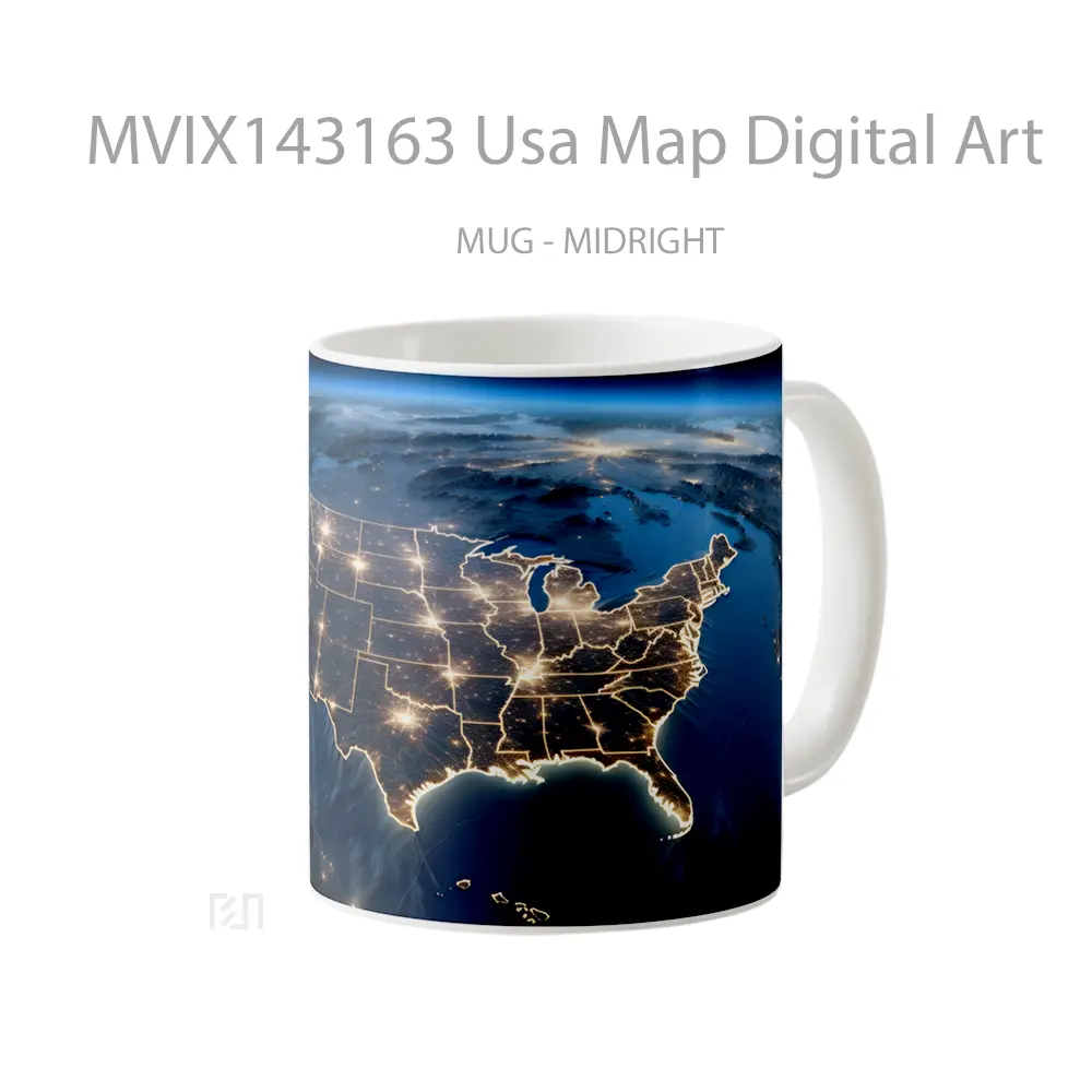 Mug Usa Map Digital Art Gelas Keramik Unik - All-side / Desain