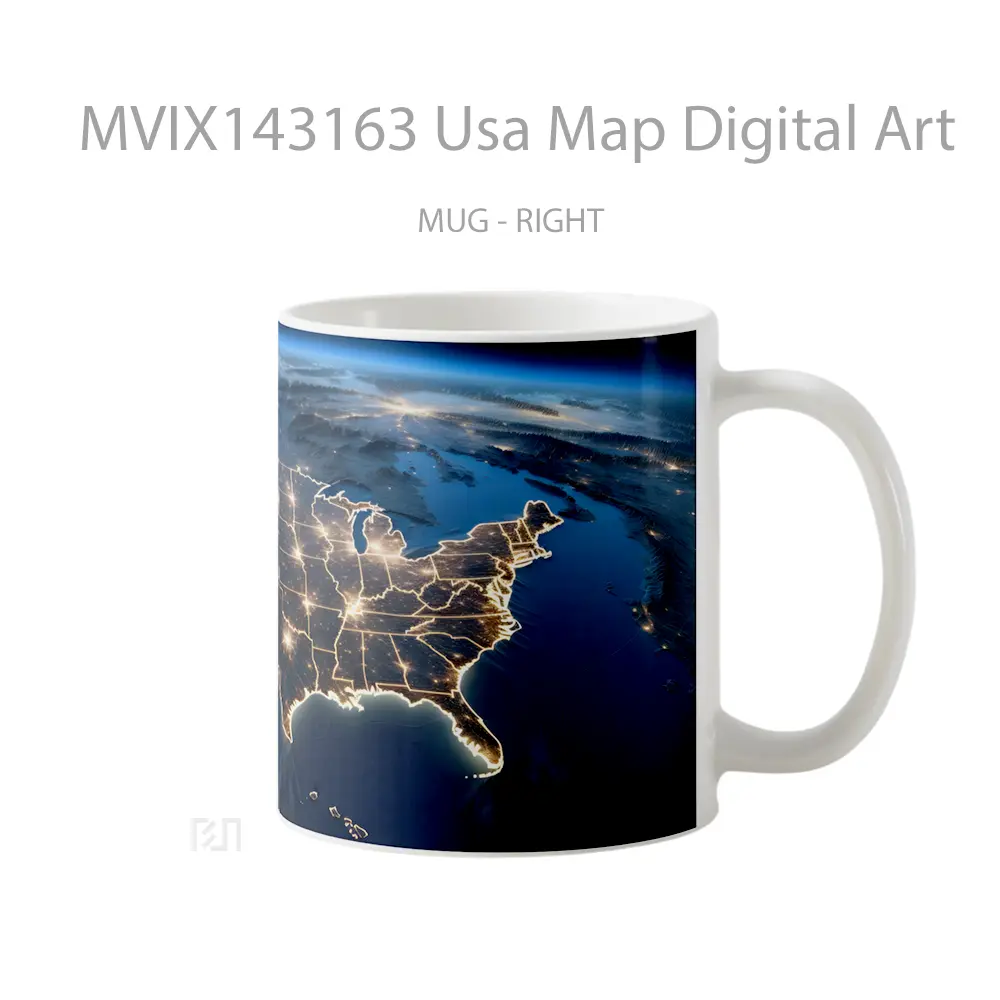 Mug Usa Map Digital Art Gelas Keramik Unik - All-side / Desain