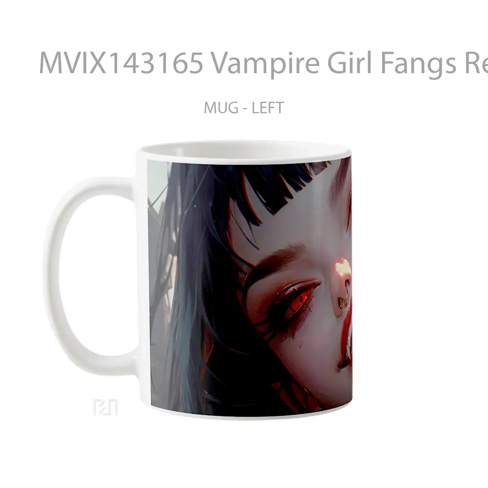 Mug Vampire Girl Fangs Red Eyes Gelas Keramik Unik - All-side / Desain