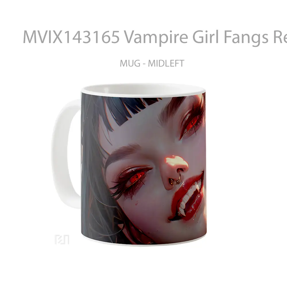 Mug Vampire Girl Fangs Red Eyes Gelas Keramik Unik - All-side / Desain