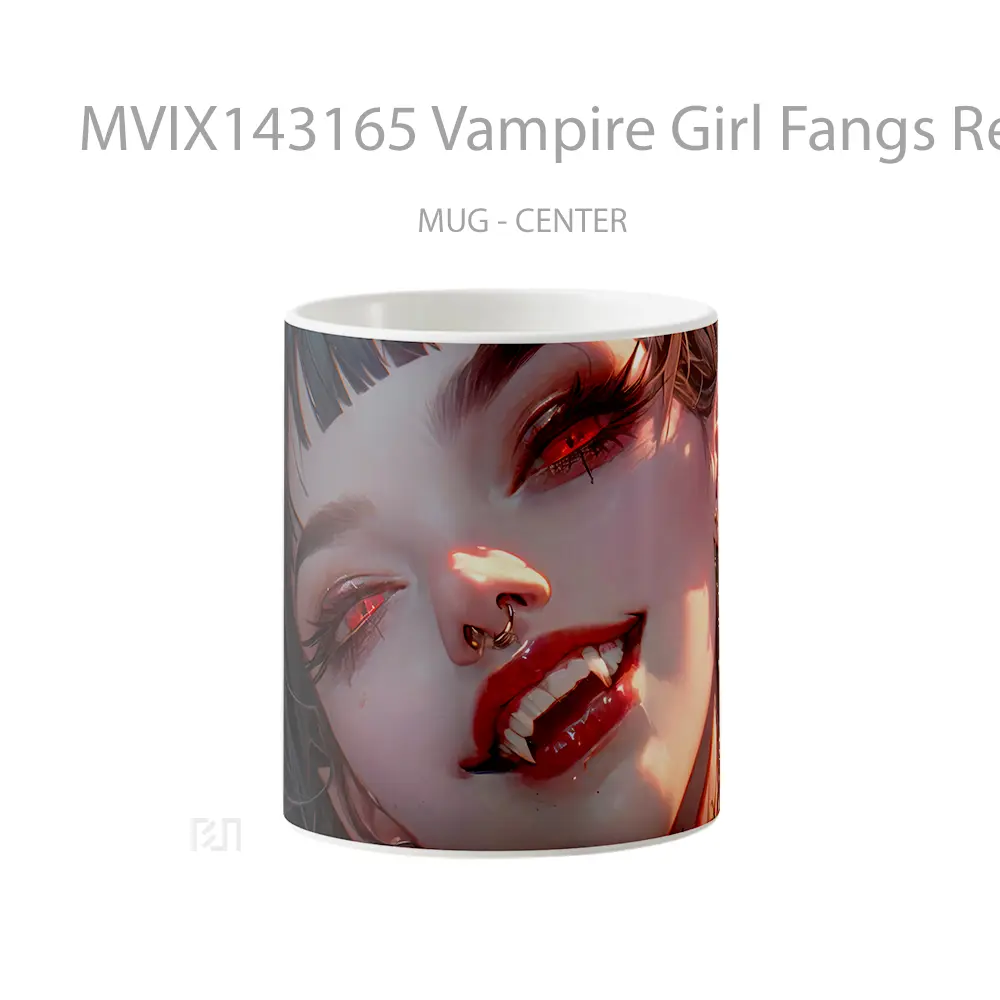 Mug Vampire Girl Fangs Red Eyes Gelas Keramik Unik