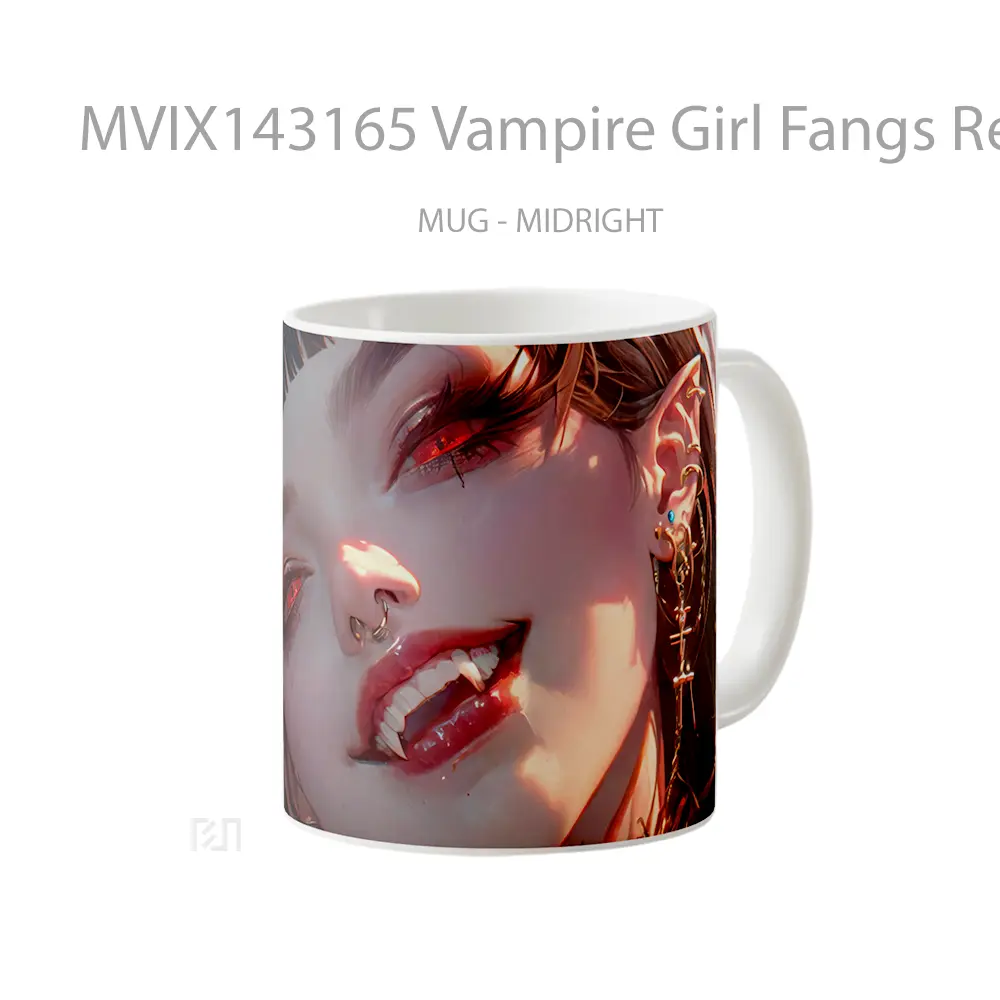 Mug Vampire Girl Fangs Red Eyes Gelas Keramik Unik - All-side / Desain