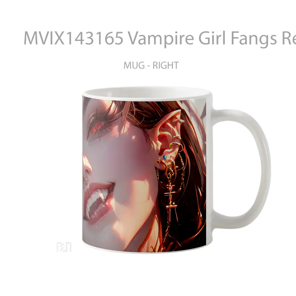 Mug Vampire Girl Fangs Red Eyes Gelas Keramik Unik - All-side / Desain