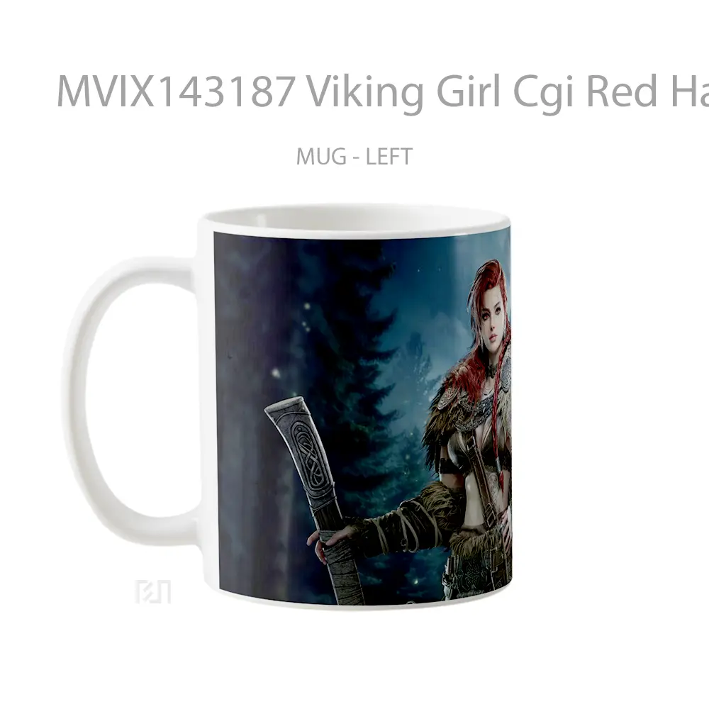 Mug Viking Girl Cgi Red Hair Gelas Keramik Unik - All-side / Desain