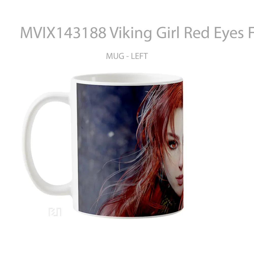 Mug Viking Girl Red Eyes Fantasy Red Hair Cgi Gelas Keramik Unik - All-side / Desain