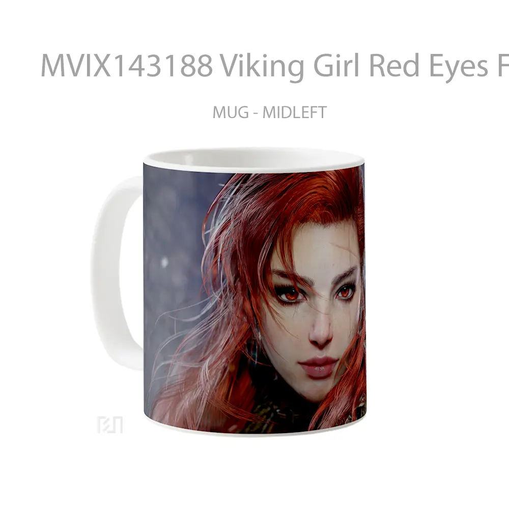 Mug Viking Girl Red Eyes Fantasy Red Hair Cgi Gelas Keramik Unik - All-side / Desain
