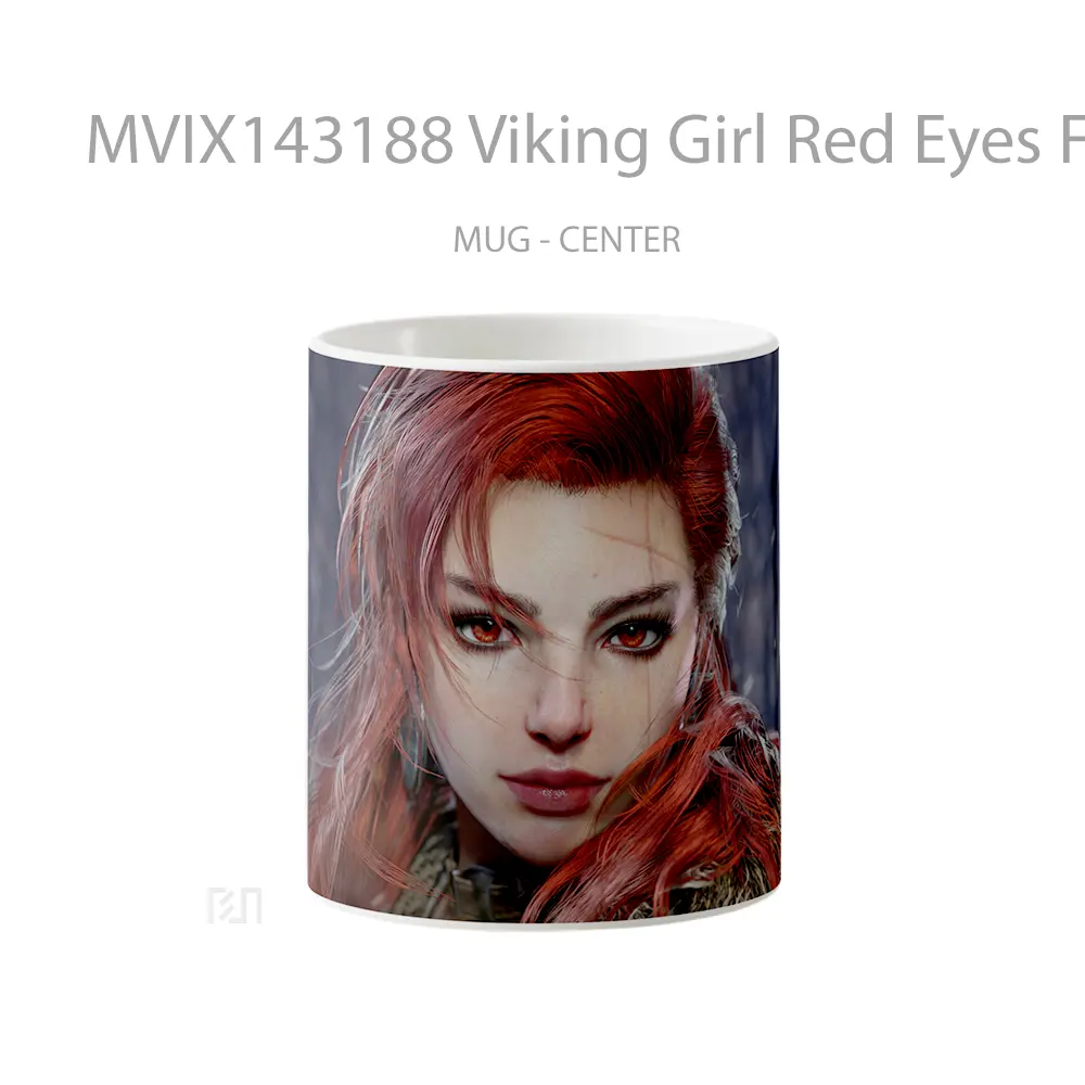 Mug Viking Girl Red Eyes Fantasy Red Hair Cgi Gelas Keramik Unik