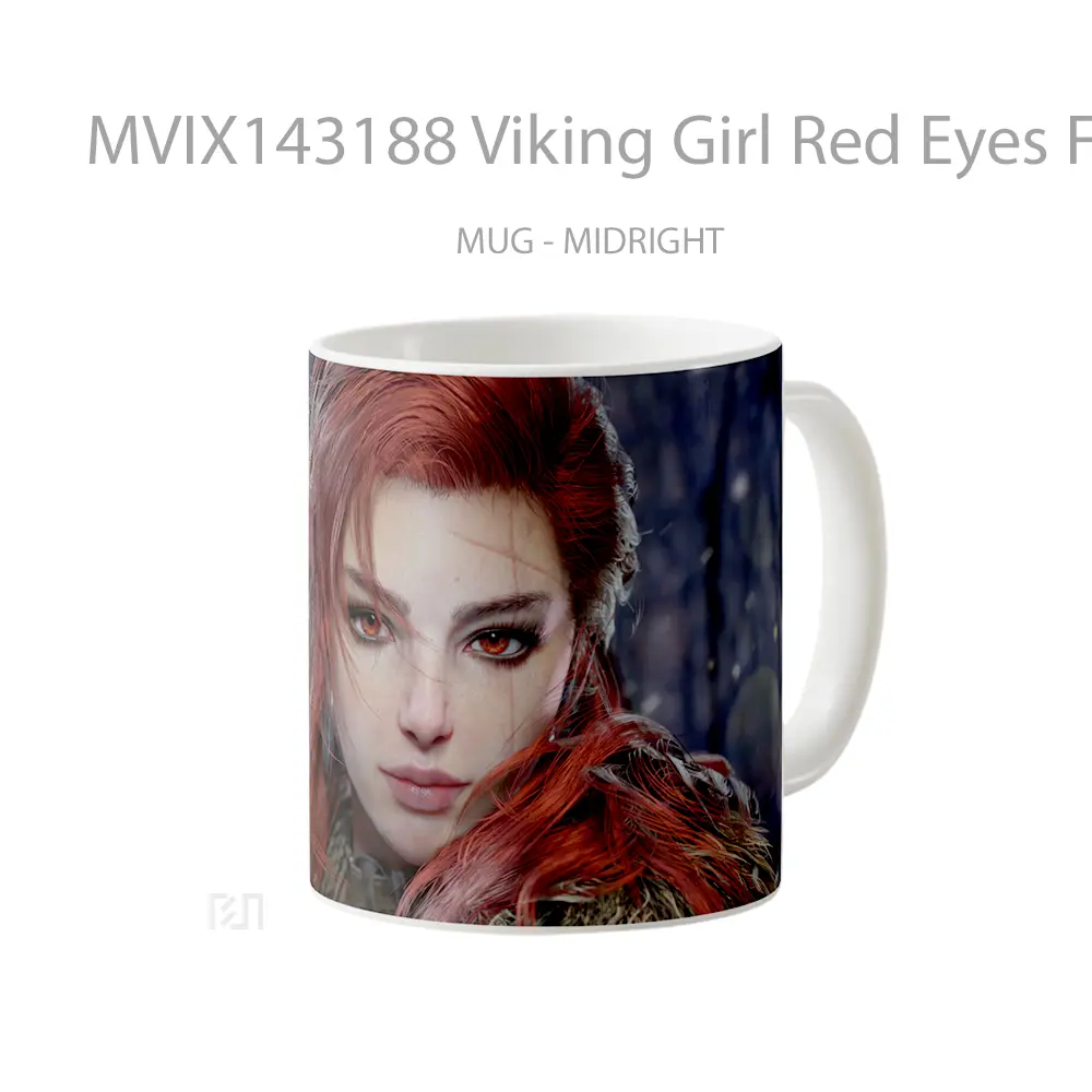 Mug Viking Girl Red Eyes Fantasy Red Hair Cgi Gelas Keramik Unik - All-side / Desain