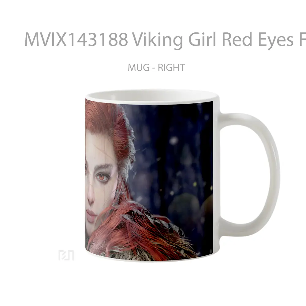 Mug Viking Girl Red Eyes Fantasy Red Hair Cgi Gelas Keramik Unik - All-side / Desain