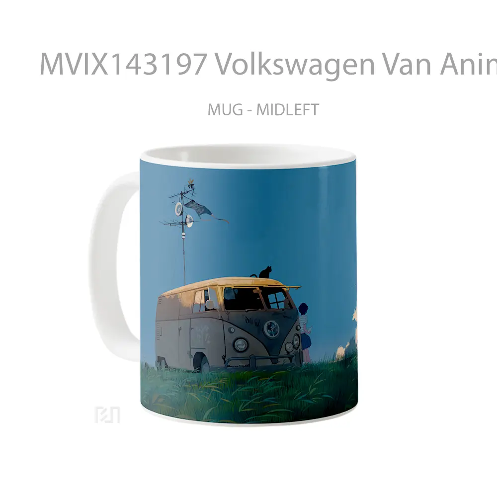 Mug Volkswagen Van Anime Girl Art Sky Scenery Cangkir Anime - All-side / Desain
