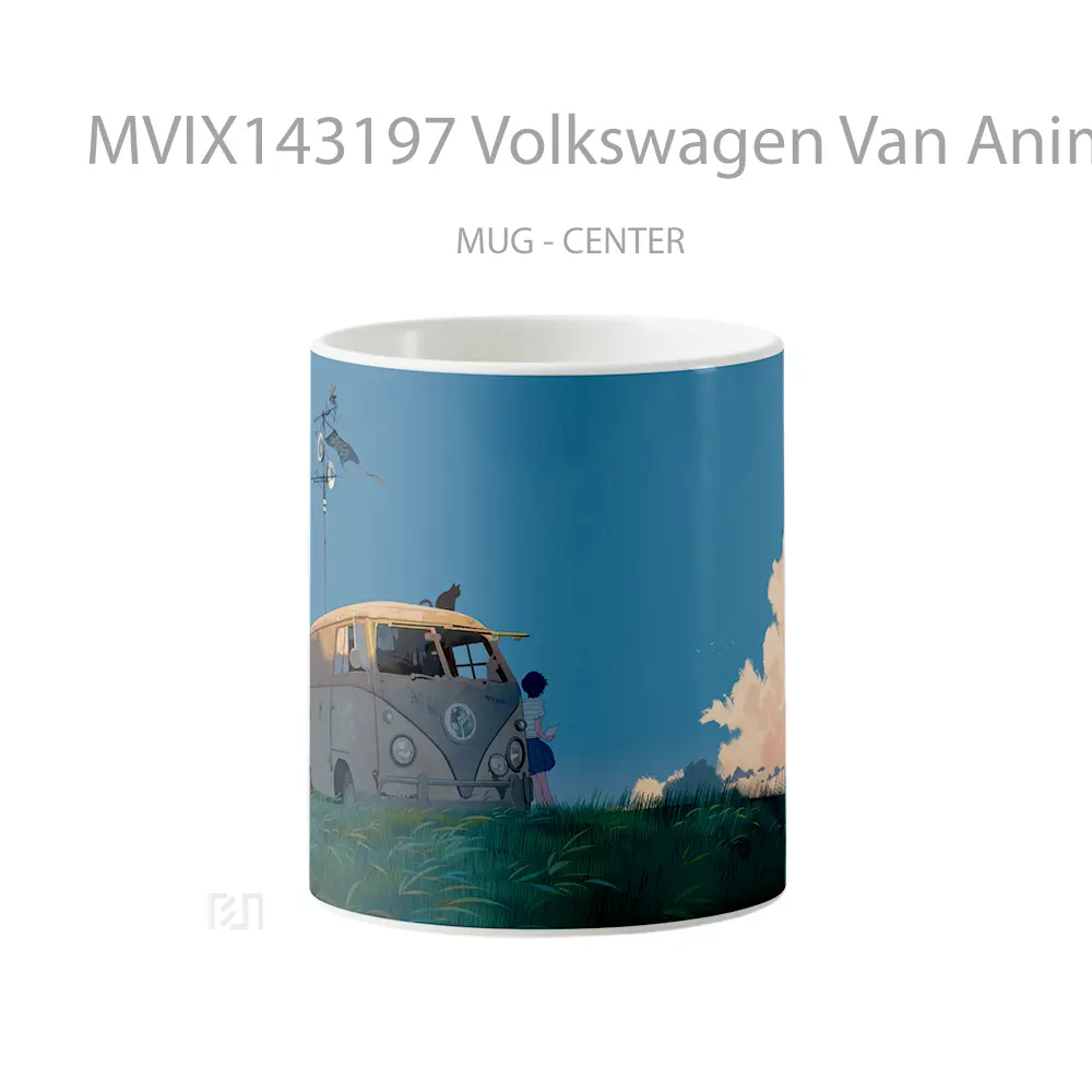 Mug Volkswagen Van Anime Girl Art Sky Scenery Cangkir Anime