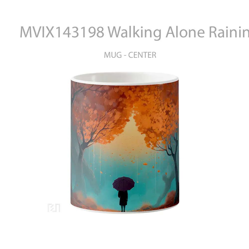 Mug Walking Alone Raining Forest Tree Ai Art Gelas Pemandangan Alam