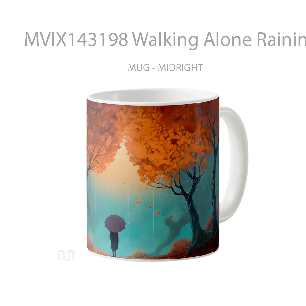 Mug Walking Alone Raining Forest Tree Ai Art Gelas Pemandangan Alam - All-side / Desain