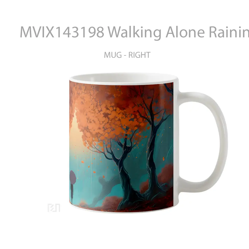 Mug Walking Alone Raining Forest Tree Ai Art Gelas Pemandangan Alam - All-side / Desain