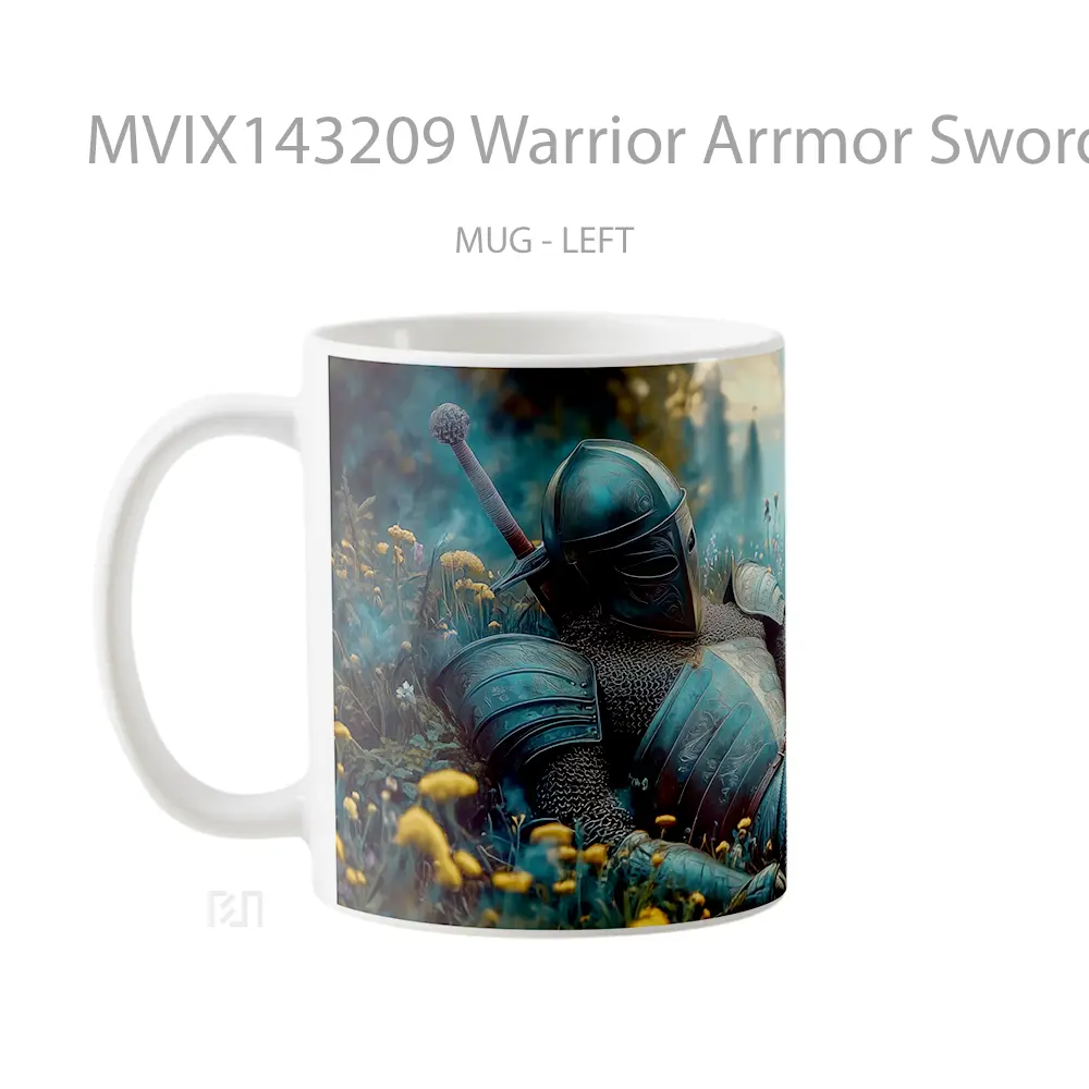 Mug Warrior Arrmor Sword Fantasy Restin Gelas Keramik Unik - All-side / Desain