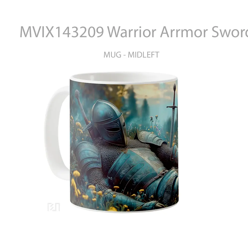 Mug Warrior Arrmor Sword Fantasy Restin Gelas Keramik Unik - All-side / Desain
