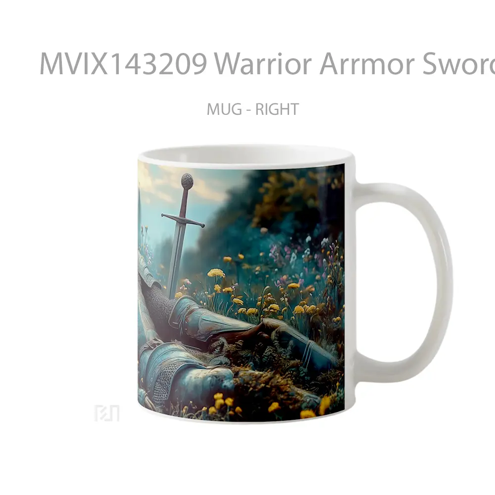 Mug Warrior Arrmor Sword Fantasy Restin Gelas Keramik Unik - All-side / Desain