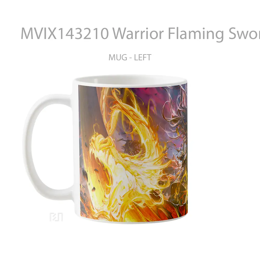 Mug Warrior Flaming Sword Fantasy Gelas Keramik Unik - All-side / Desain