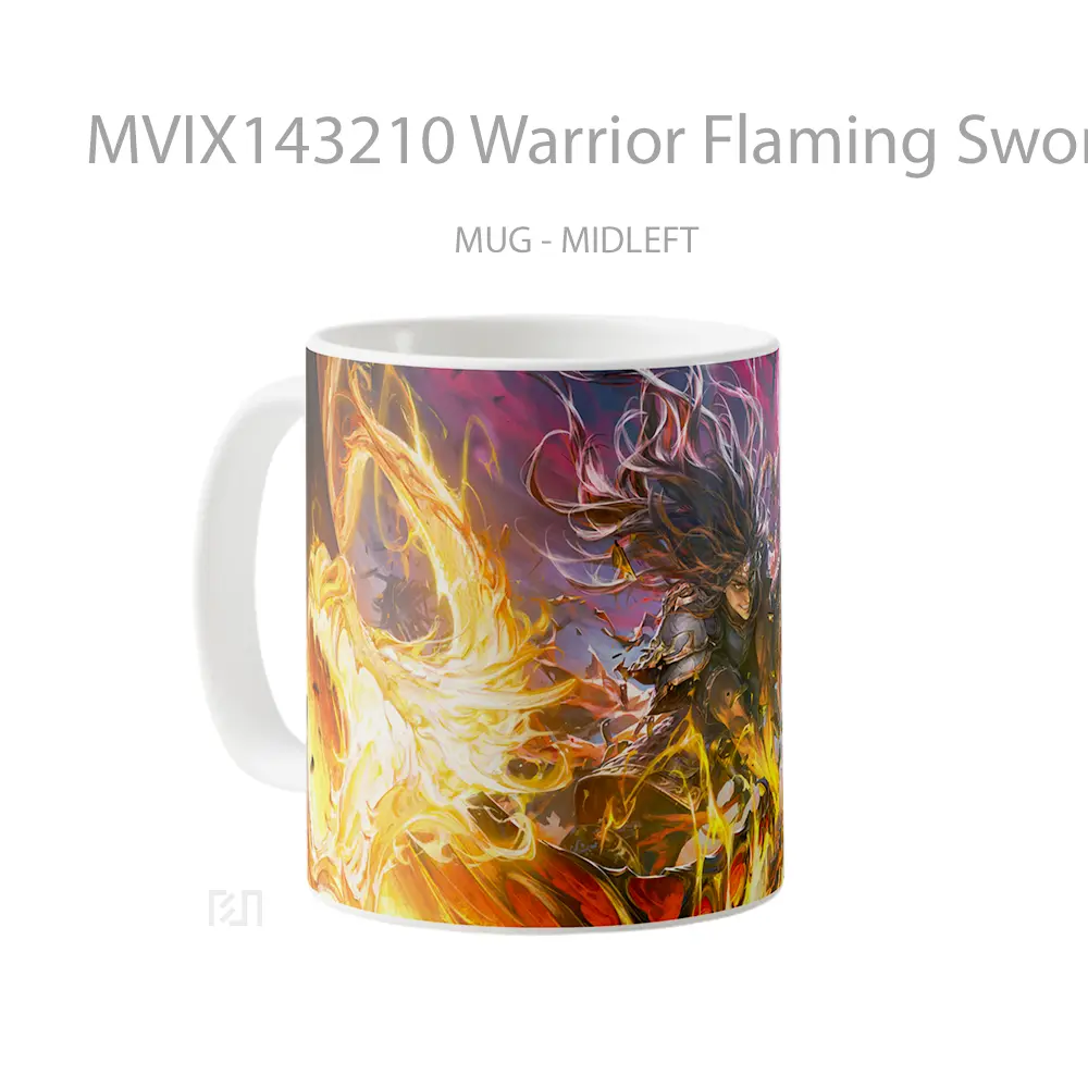Mug Warrior Flaming Sword Fantasy Gelas Keramik Unik - All-side / Desain
