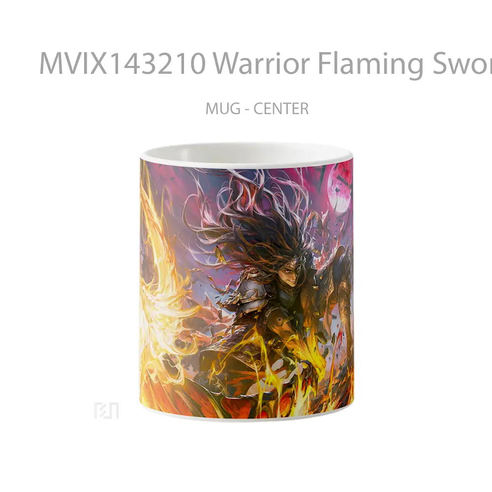 Mug Warrior Flaming Sword Fantasy Gelas Keramik Unik