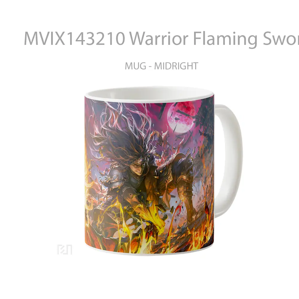 Mug Warrior Flaming Sword Fantasy Gelas Keramik Unik - All-side / Desain