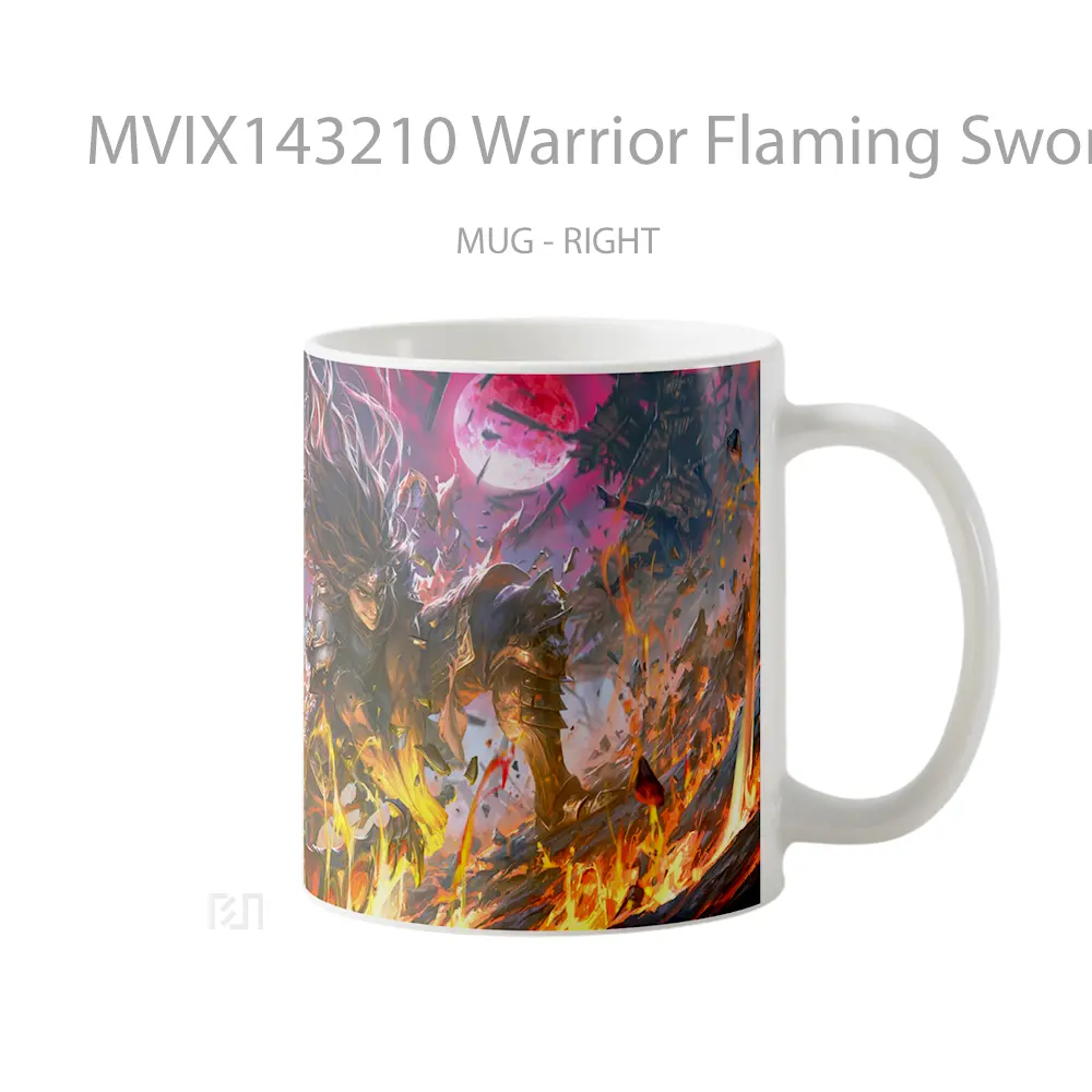 Mug Warrior Flaming Sword Fantasy Gelas Keramik Unik - All-side / Desain