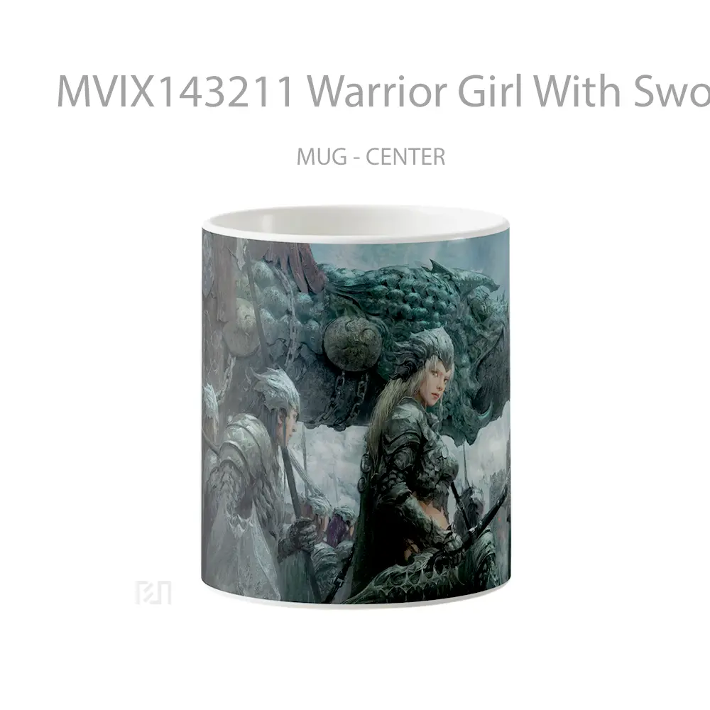 Mug Warrior Girl With Sword Fantasy Army Art Gelas Keramik Unik
