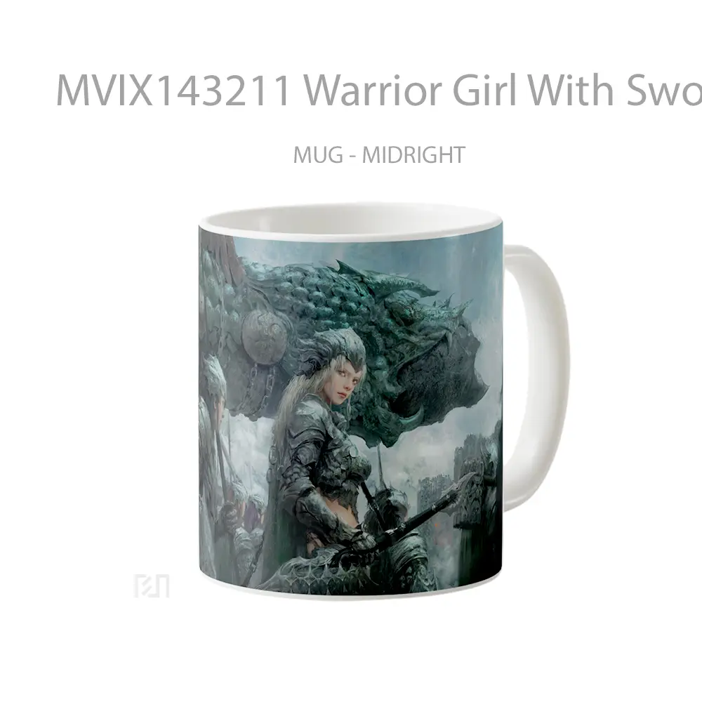 Mug Warrior Girl With Sword Fantasy Army Art Gelas Keramik Unik - All-side / Desain