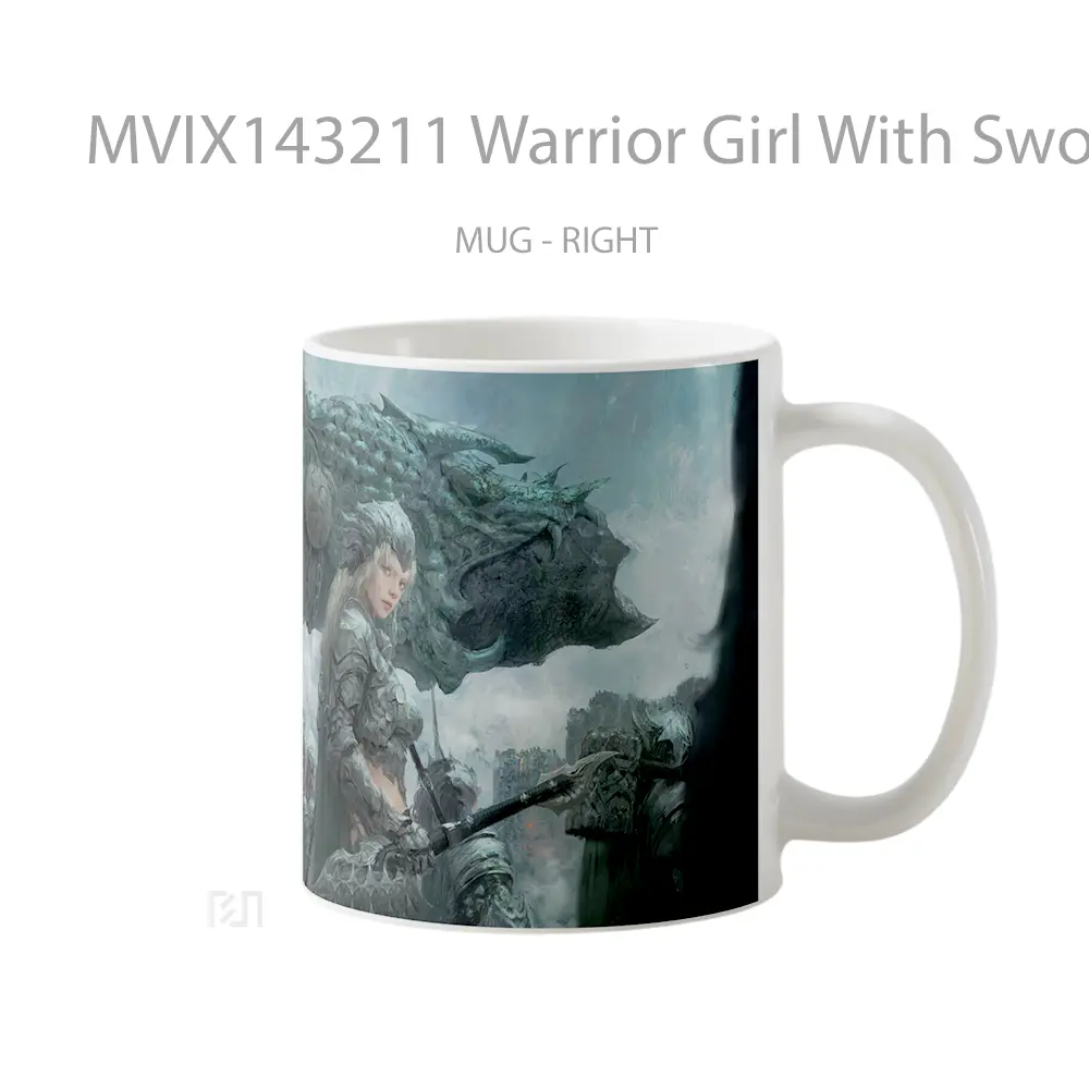 Mug Warrior Girl With Sword Fantasy Army Art Gelas Keramik Unik - All-side / Desain