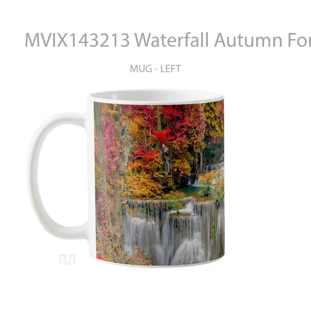 Mug Waterfall Autumn Forest Nature Scenery Gelas Pemandangan Alam - All-side / Desain