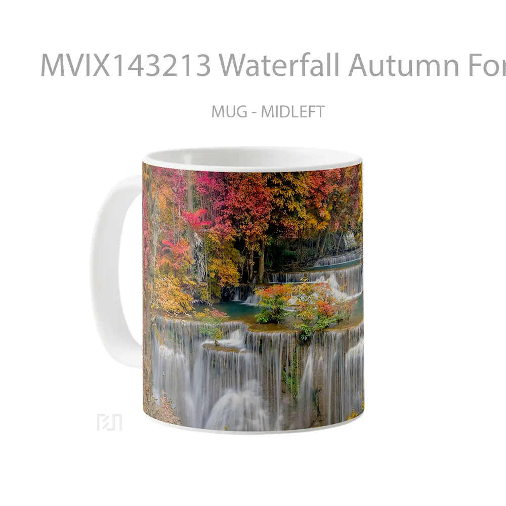 Mug Waterfall Autumn Forest Nature Scenery Gelas Pemandangan Alam - All-side / Desain