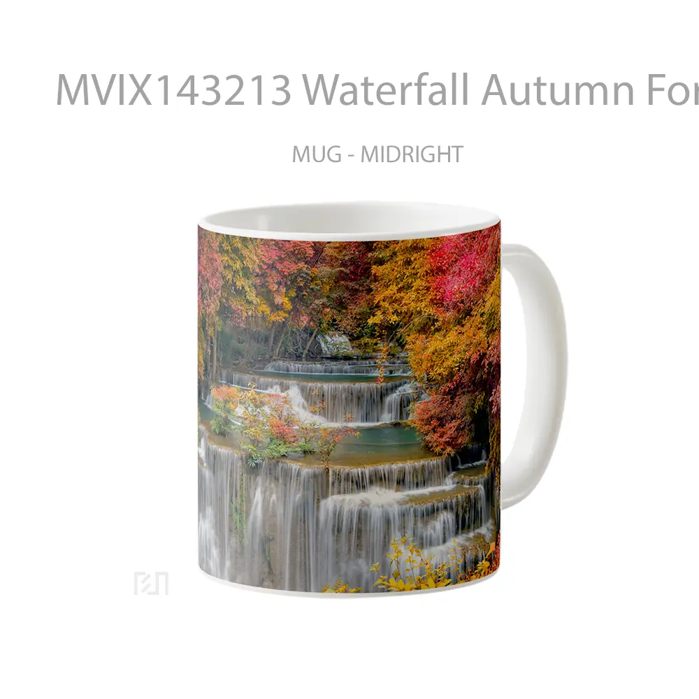 Mug Waterfall Autumn Forest Nature Scenery Gelas Pemandangan Alam - All-side / Desain