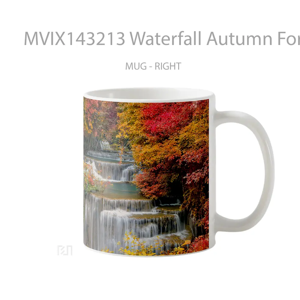 Mug Waterfall Autumn Forest Nature Scenery Gelas Pemandangan Alam - All-side / Desain