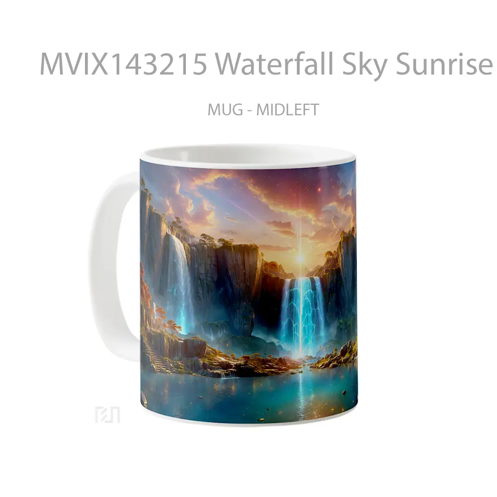 Mug Waterfall Sky Sunrise Scenery Digital Art Gelas Pemandangan Alam - All-side / Desain