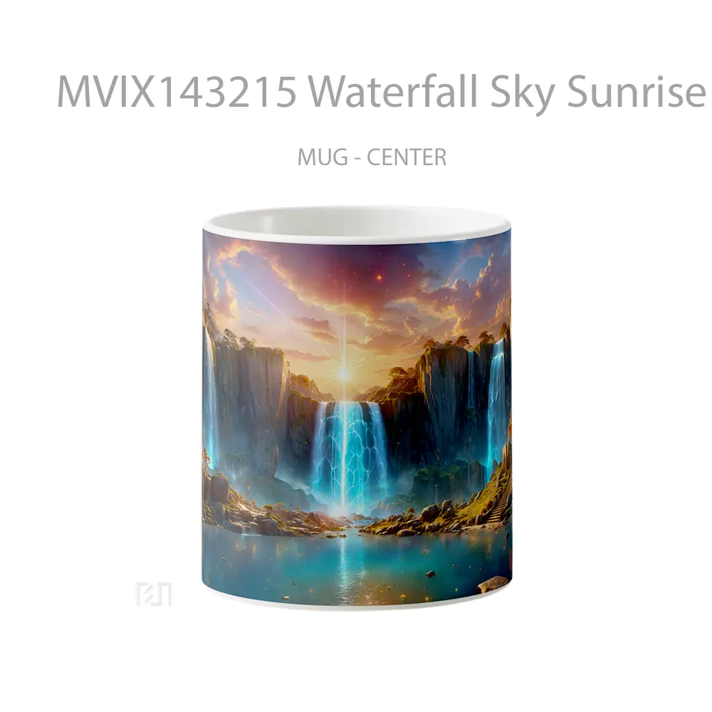 Mug Waterfall Sky Sunrise Scenery Digital Art Gelas Pemandangan Alam