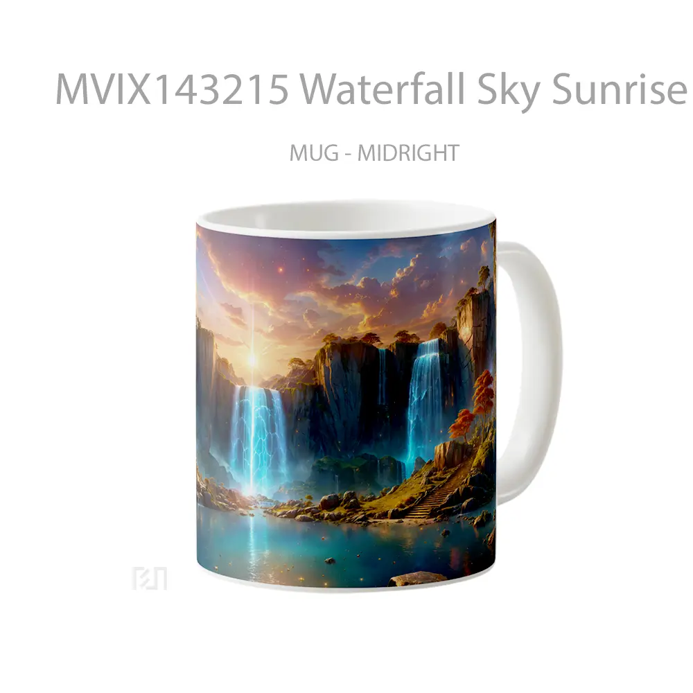Mug Waterfall Sky Sunrise Scenery Digital Art Gelas Pemandangan Alam - All-side / Desain