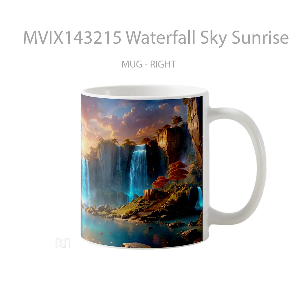 Mug Waterfall Sky Sunrise Scenery Digital Art Gelas Pemandangan Alam - All-side / Desain