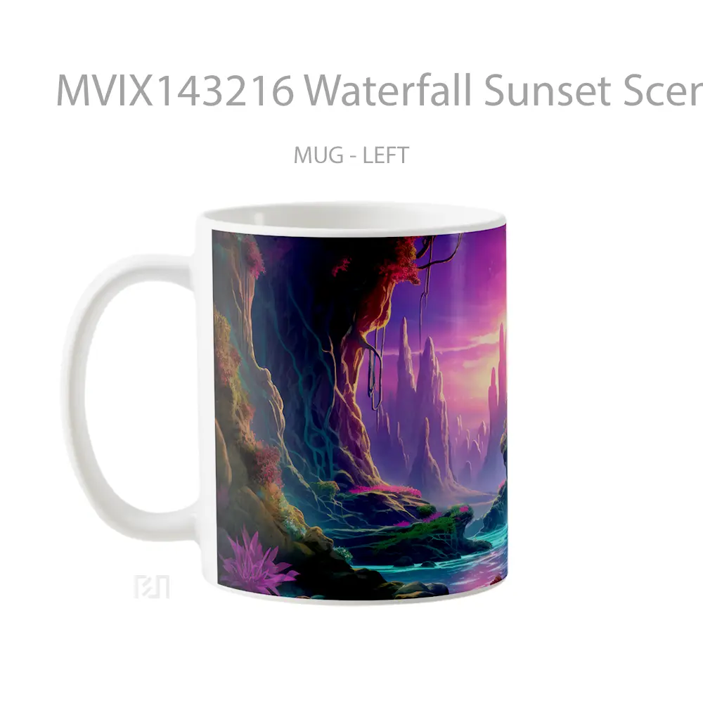 Mug Waterfall Sunset Scenery Digital Ar Gelas Pemandangan Alam - All-side / Desain