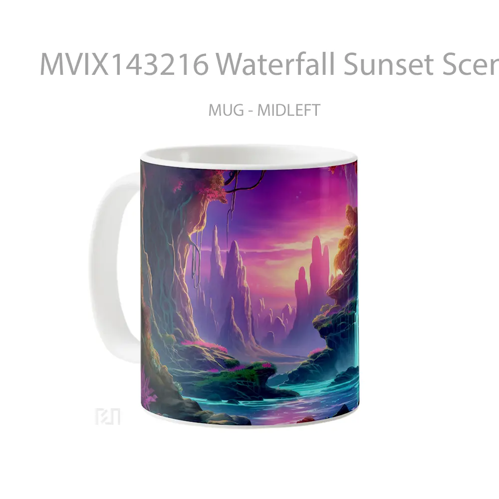 Mug Waterfall Sunset Scenery Digital Ar Gelas Pemandangan Alam - All-side / Desain