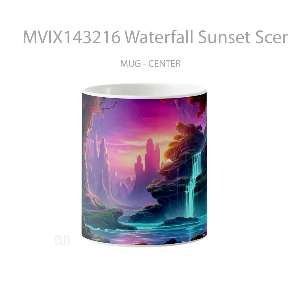 Mug Waterfall Sunset Scenery Digital Ar Gelas Pemandangan Alam