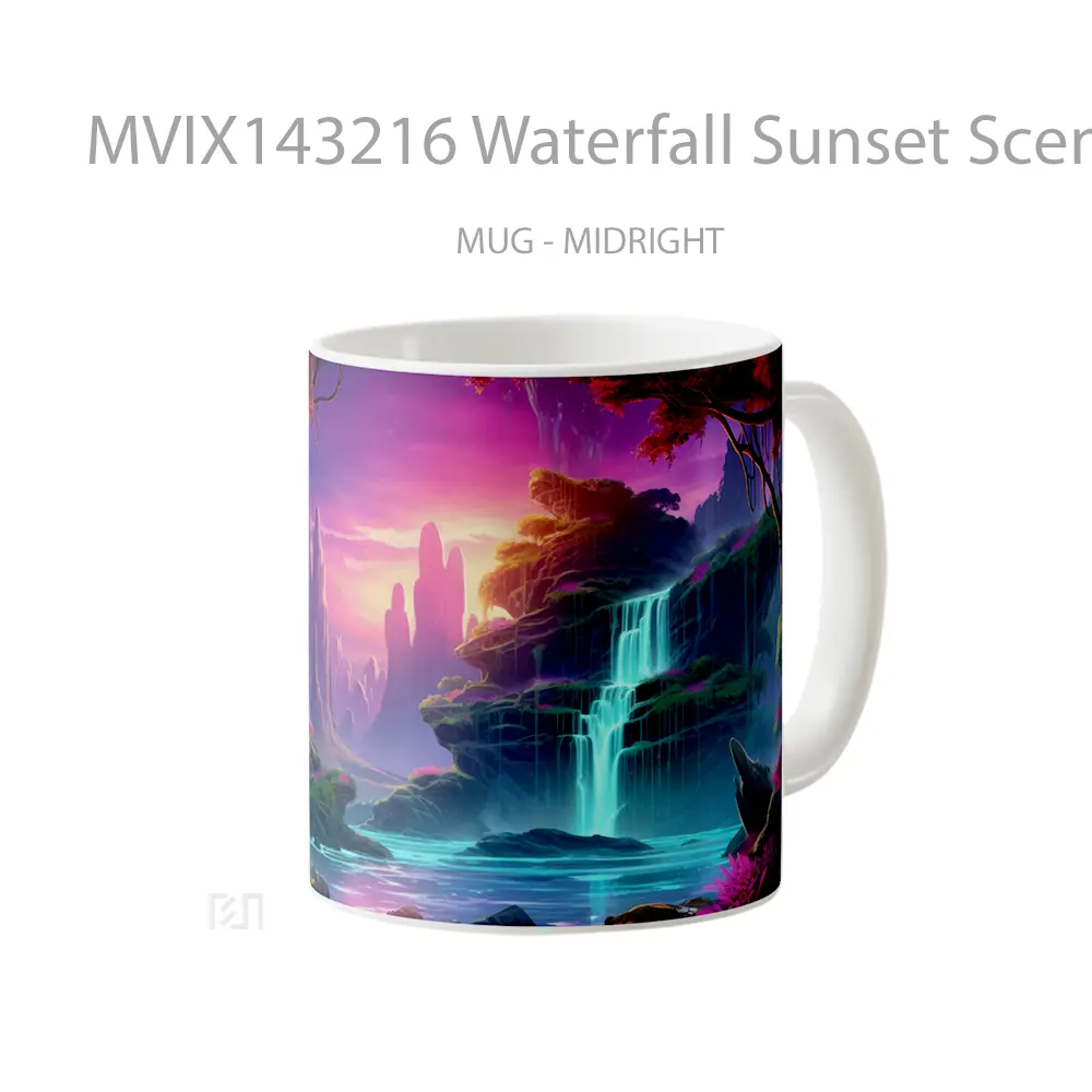 Mug Waterfall Sunset Scenery Digital Ar Gelas Pemandangan Alam - All-side / Desain