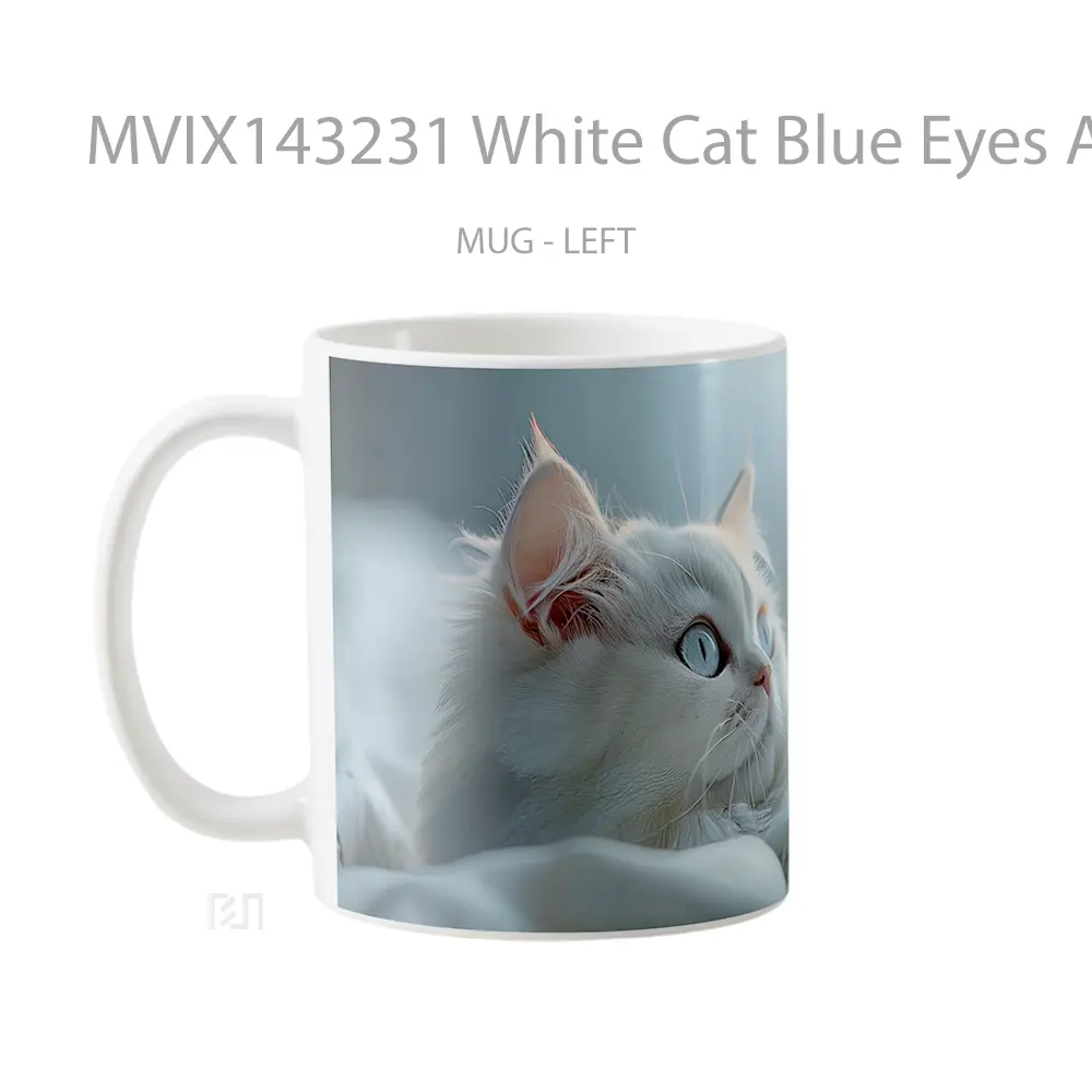 Mug White Cat Blue Eyes Animal Gelas Hewan Lucu - All-side / Desain